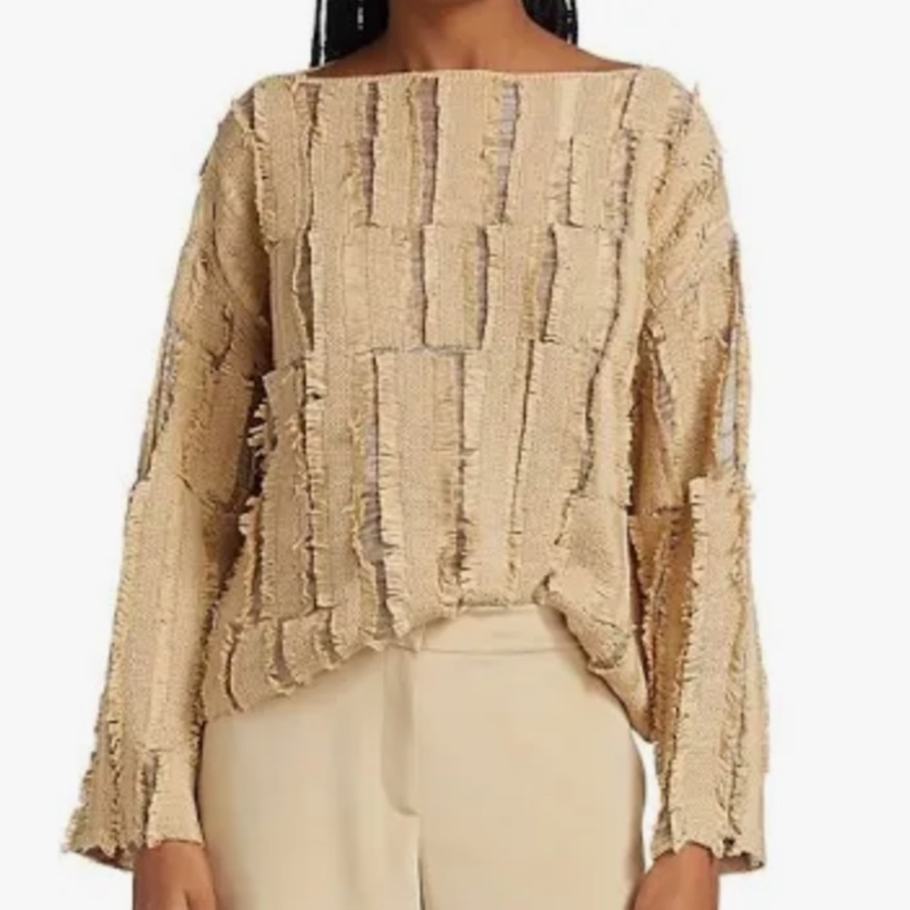 Lafayette 148 New York Cotton Blend Fil Coupe Sweater in Parchment Size:Small